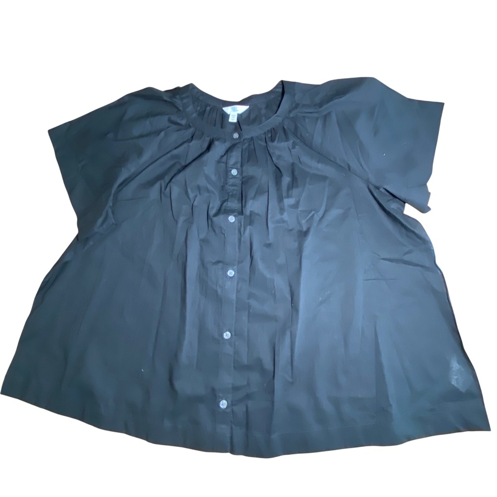 Time and Tru Womens XXXL 22 Black Cotton Short Sleeve Button Down TT1736016541